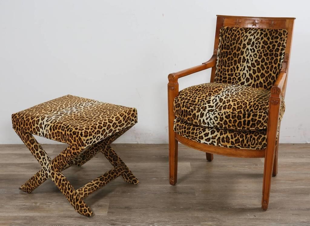 Appraisal: Hollywood Regency style leopard print chair and ottoman th century