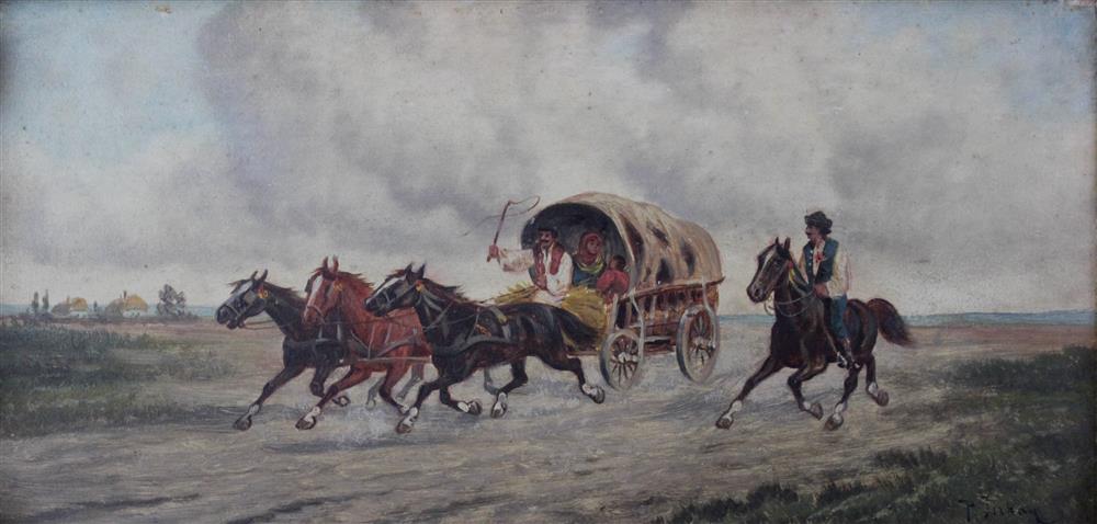 Appraisal: P JNKAY HUNGARIAN TH CENTURY COVERED WAGON AND HORSES Oil