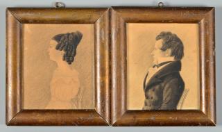 Appraisal: Pair VA Charcoal Profile Portraits attrib Charles Burton Companion pair