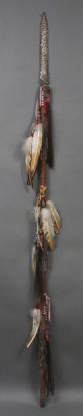 Appraisal: - Indian Spear Decorated w Feathers Beads Indian spear decorated