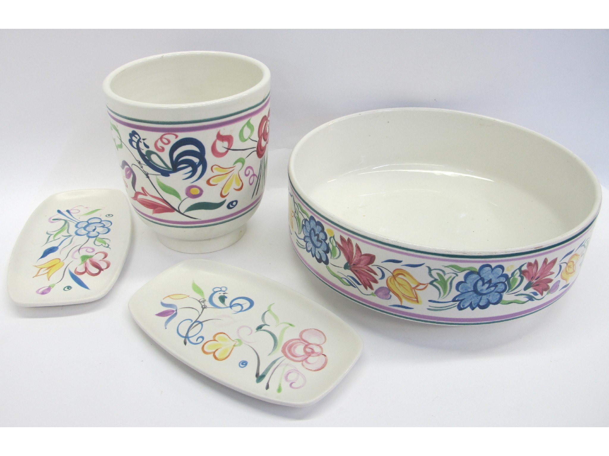 Appraisal: Three Poole pottery table articles comprising a vase dish and