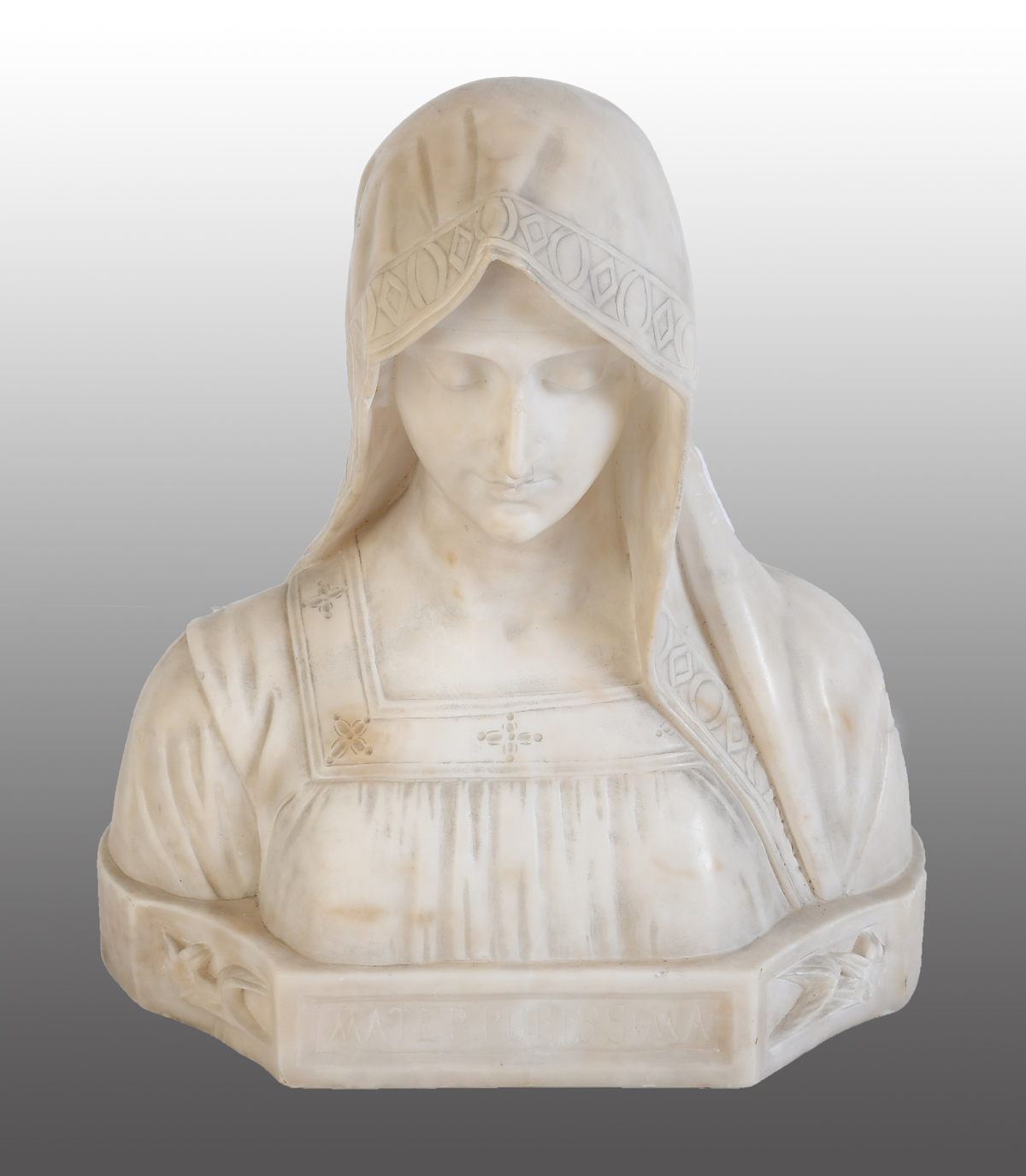 Appraisal: MARBLE BUST OF VIRGIN MOTHER BY A CIPRIANI ''Mater Purissima''