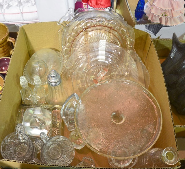 Appraisal: Bx GlasswareIncluding pink depression glass sandwich tray and other depression