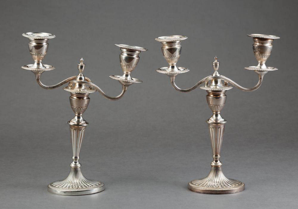 Appraisal: Pair of Tiffany Co Makers Silverplate Two-Light Candelabra in the