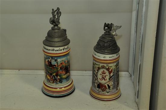 Appraisal: TWO LITHOPHANE STEINS German regimentel artillery steins depicting various cavalry