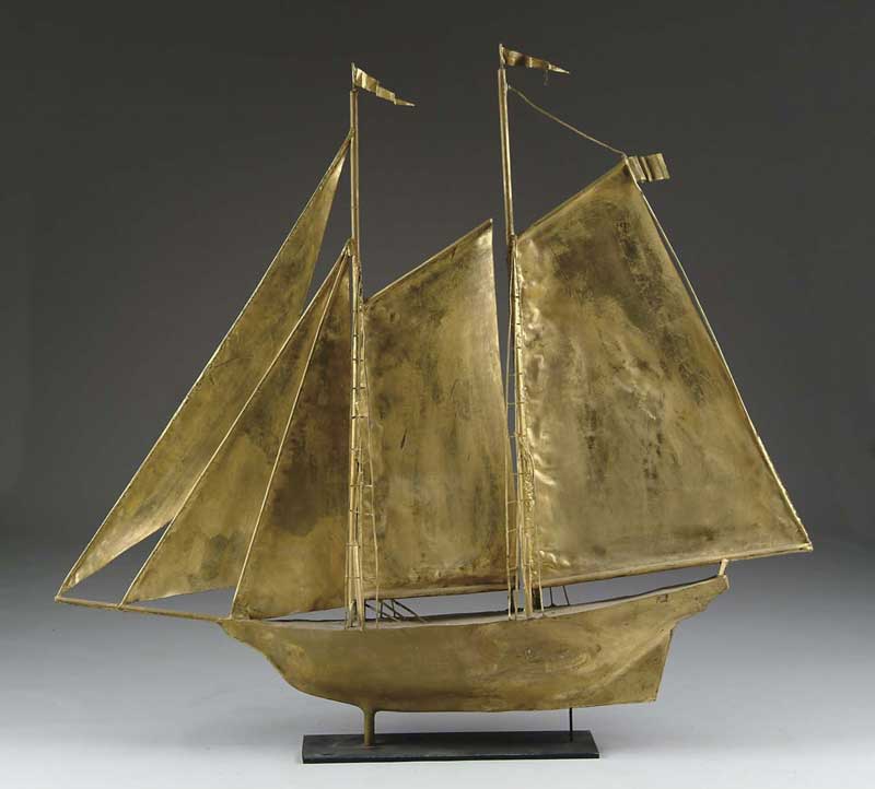 Appraisal: FANTASTIC LARGE GILT DECORATED SCHOONER WEATHERVANE Two-mast sailing ship in