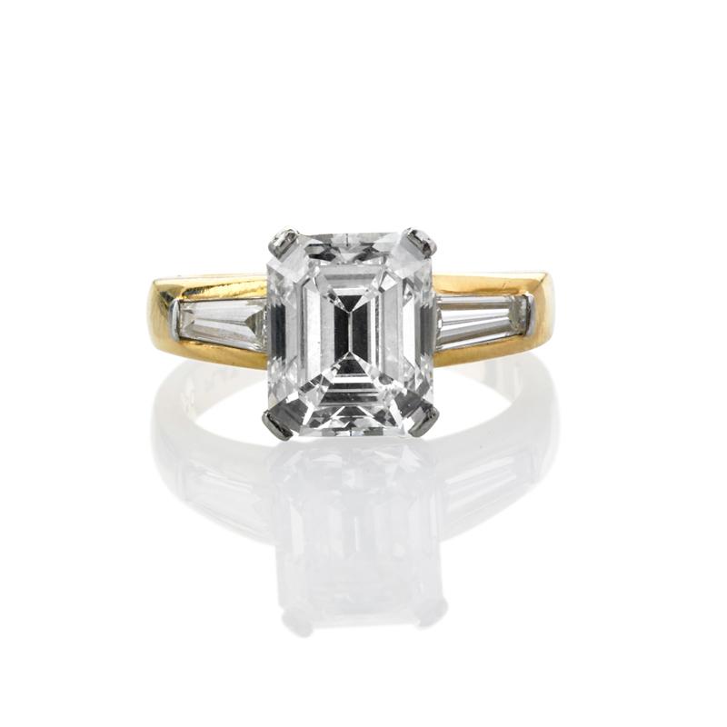 Appraisal: CTS EMERALD CUT DIAMOND ENGAGEMENT RING GIA report describes emerald