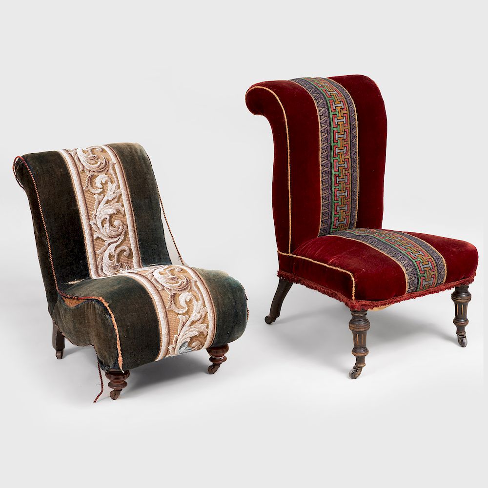 Appraisal: Two Beaded and Velvet Upholstered Victorian Side Chairs The first