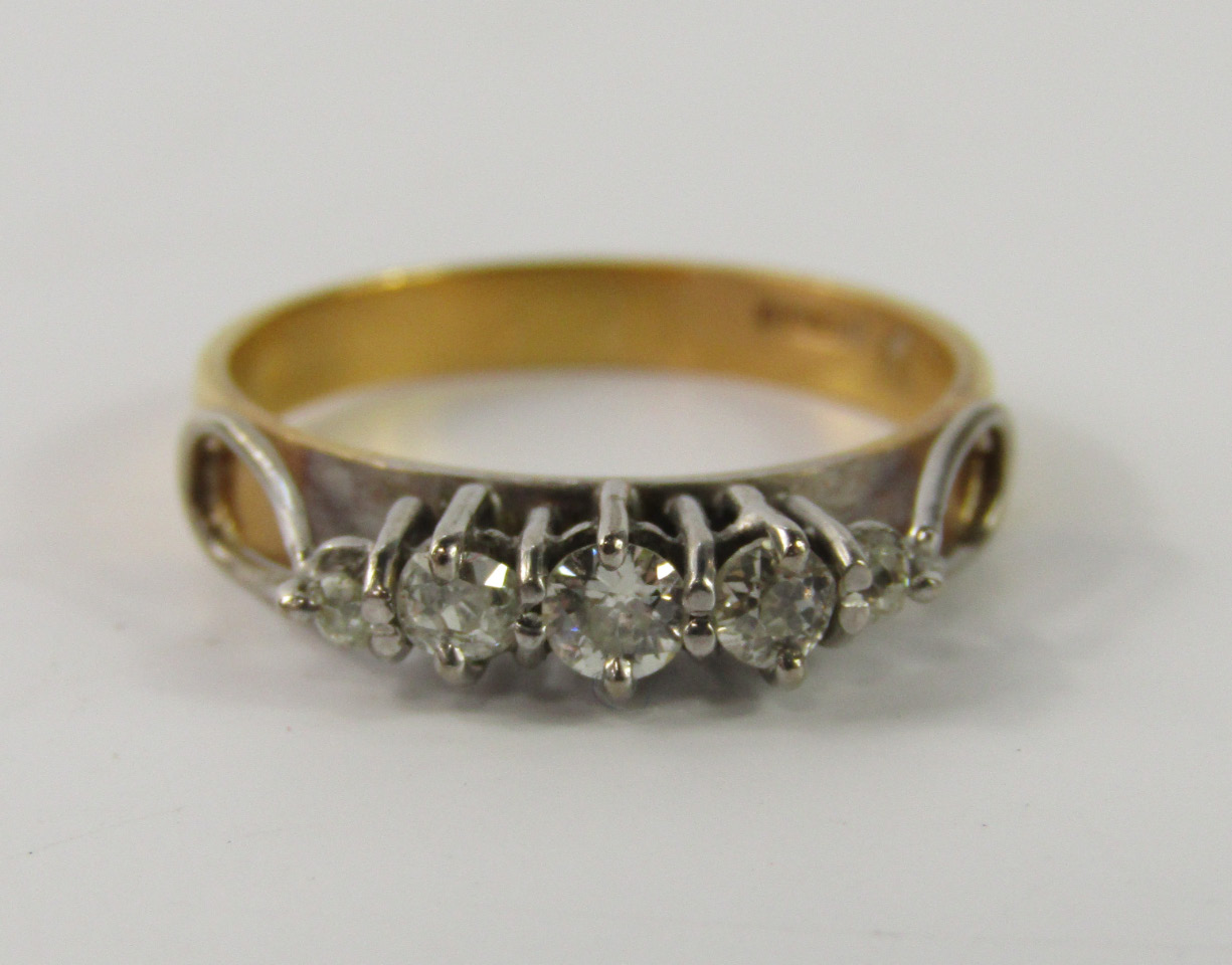 Appraisal: An ct gold and diamond five stone ring high claw