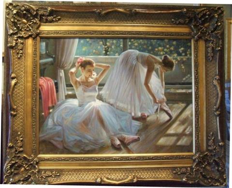 Appraisal: DANCERS IN THE GREEN ROOM Oil on canvas x in