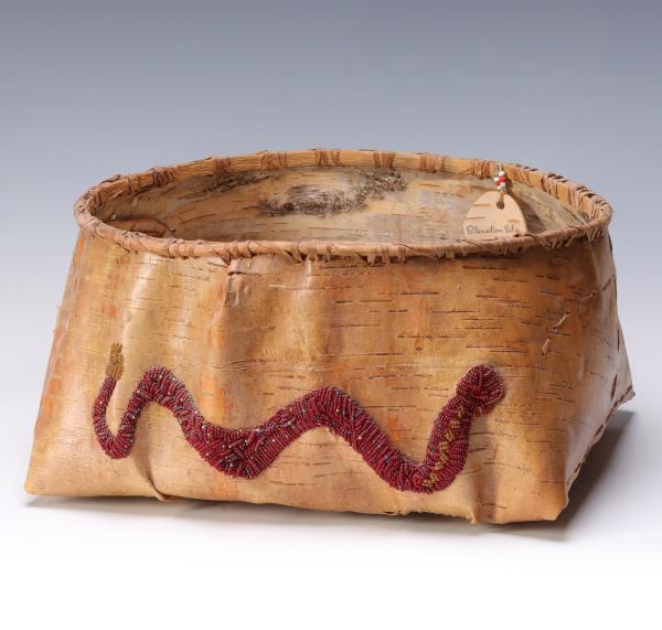 Appraisal: A LARGE BIRCH BARK BASKET WITH BEADED DECORATIONThe large and