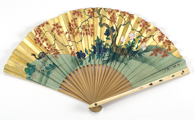 Appraisal: PAPER BAMBOO AND IVORY FOLDING FAN Japanese Circa The double-sided