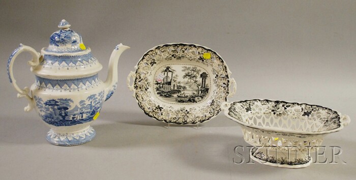 Appraisal: Three English Transfer-decorated Staffordshire Tableware Items a Mayer blue and