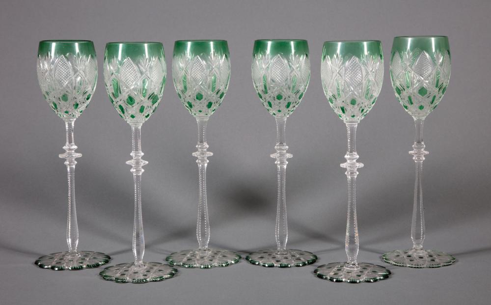 Appraisal: Set of Six Baccarat Green Cut-to-Clear Crystal Tsar Red Wine