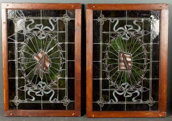 Appraisal: Pair of stained glass framed window panels Estimate - All