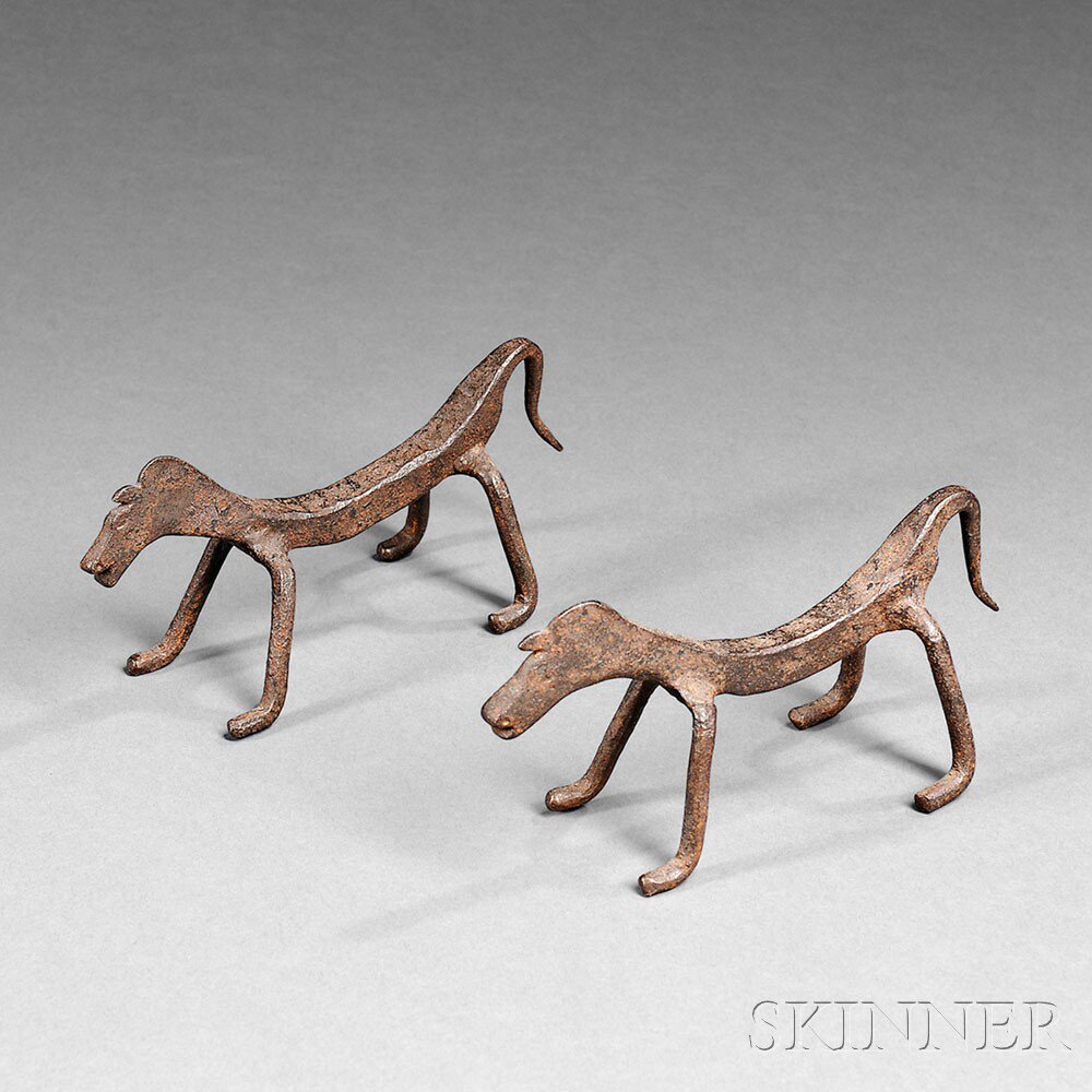 Appraisal: Small Horse-form Firedogs America late th early th century lg