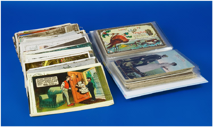 Appraisal: Post Card Album And Box Containing Approx Mixed Postcards Humour