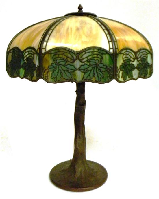 Appraisal: Handel table lamp c - caramel colored slag glass shade