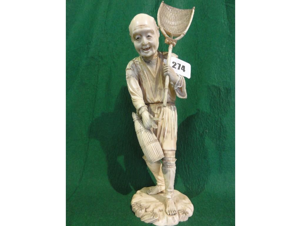 Appraisal: A th century Chinese ivory figure fisherman with shrimp net