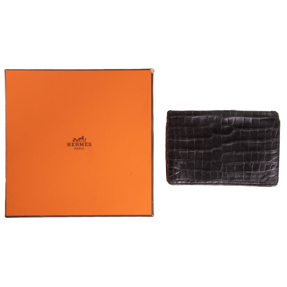 Appraisal: HERMES CROCODILE BILLFOLDBlack having crocodile front and back panels gilt