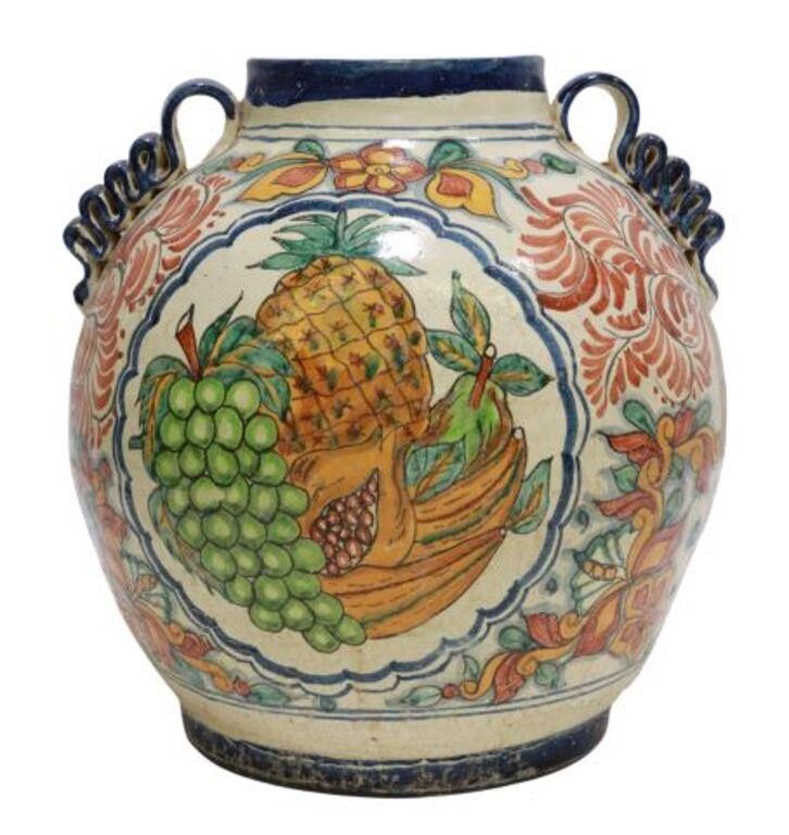 Appraisal: Large Talavera tin-glazed earthenware jar Mexico with cobalt blue rim