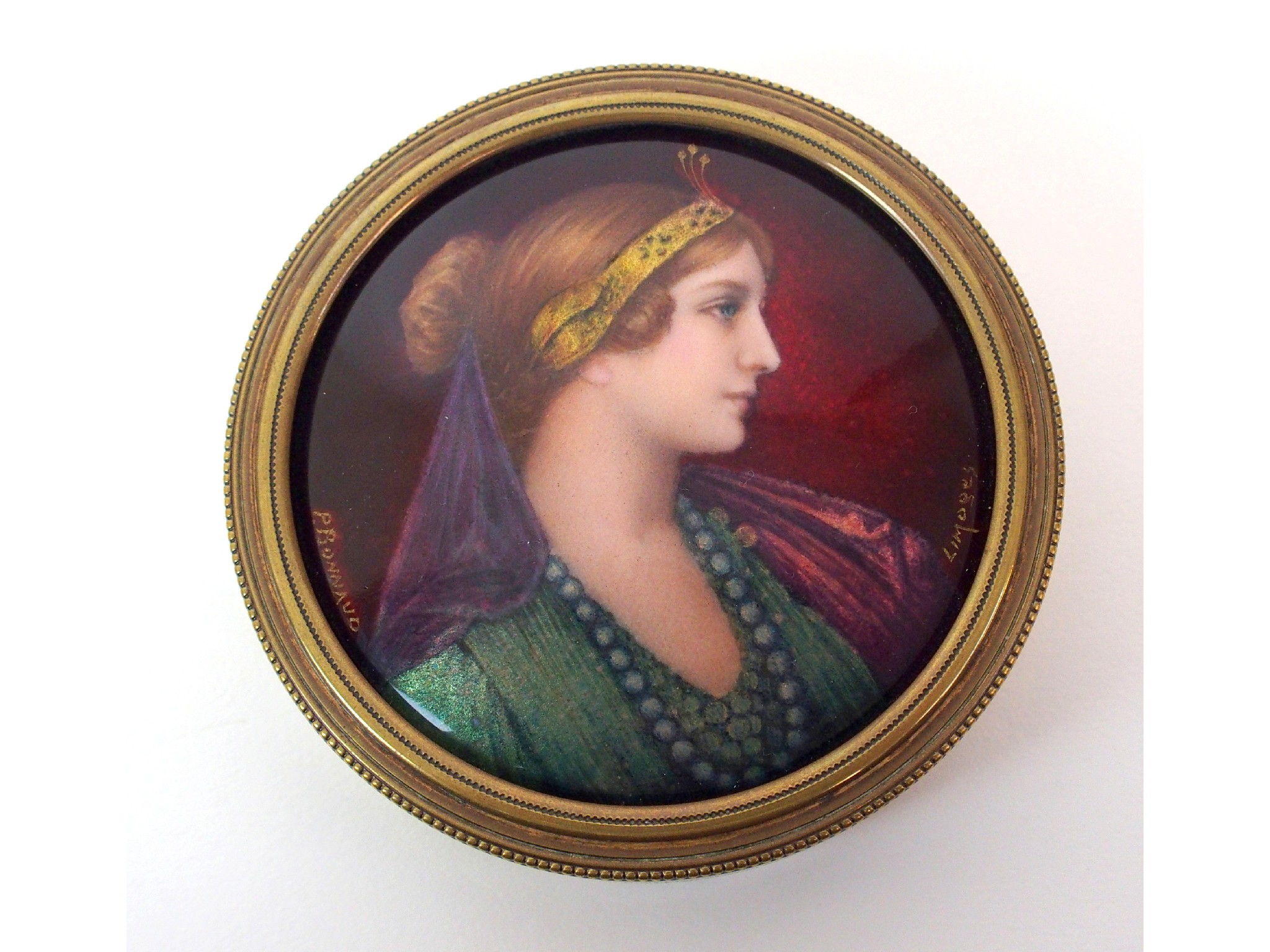 Appraisal: A French Limoges enamelled portrait roundel by Pierre Bonnardcirca mounted