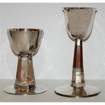 Appraisal: Two Silver Wood Veneer and Copper Chalices Estimate -