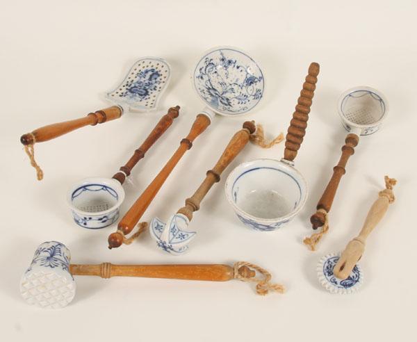 Appraisal: Lot of German porcelain kitchen utensils with wooden handles items