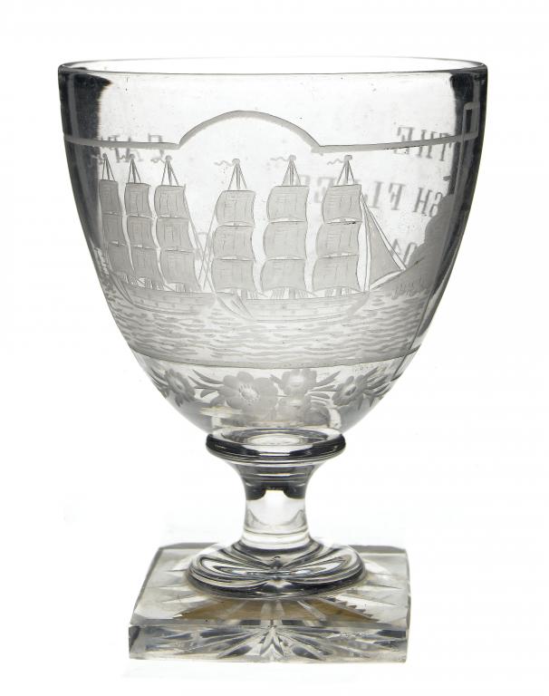 Appraisal: A GEORGE III COMMEMORATIVE RUMMER the ovoid bowl engraved with