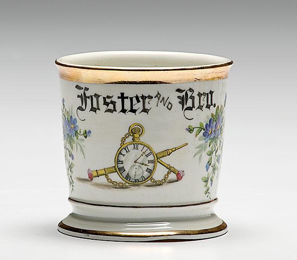 Appraisal: WATCH MAKER'S OCCUPATIONAL SHAVING MUG porcelain with polychrome painted scene