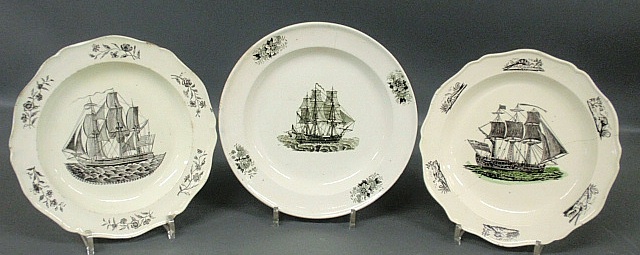 Appraisal: - Three English plates with sailing ship transfer decoration th