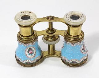 Appraisal: French enamel decorated opera glasses French enamel decorated opera glasses