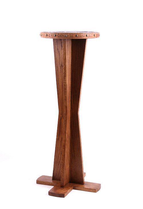 Appraisal: Lambert Branded Leather Oak Display Table For your consideration is