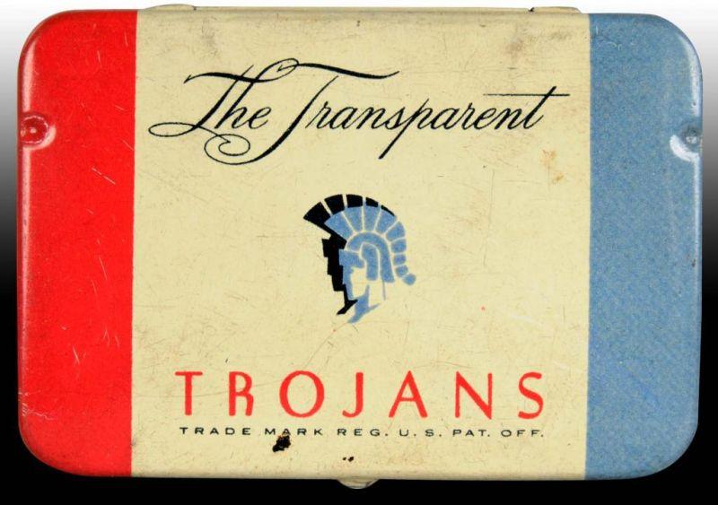 Appraisal: Trojans Condom Tin Description Desirable red white blue version Manufactured