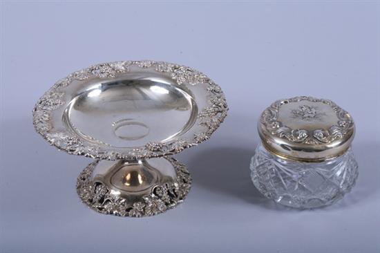 Appraisal: STERLING SILVER COMPOTE AND CUT GLASS VANITY JAR WITH STERLING