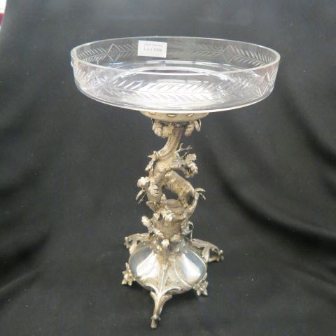 Appraisal: Victorian Silverplate Crystal Centerpiece figural stag in forest base crystal