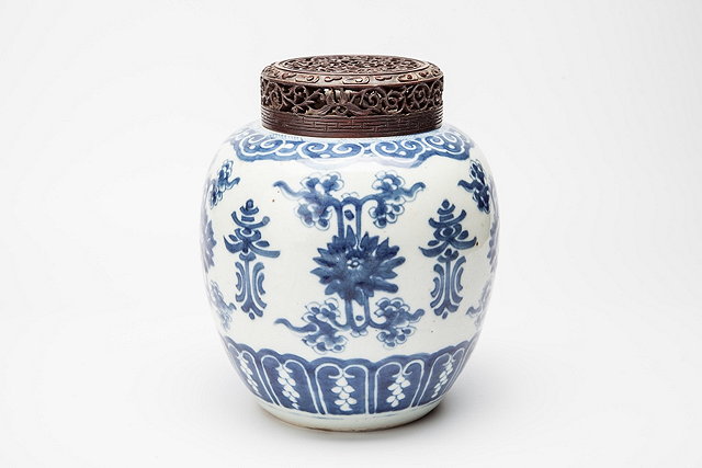 Appraisal: A CHINESE BLUE AND WHITE OVOID PORCELAIN JAR with pierced