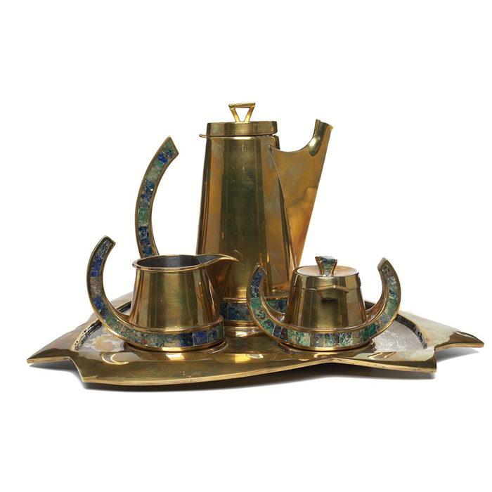 Appraisal: Salvador coffee service made in Taxco Mexico s hand-wrought brass