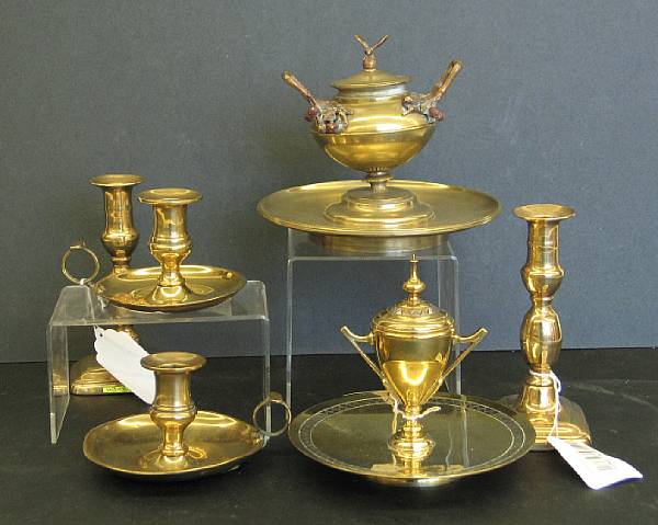 Appraisal: An assembled grouping of brass table articles late th th