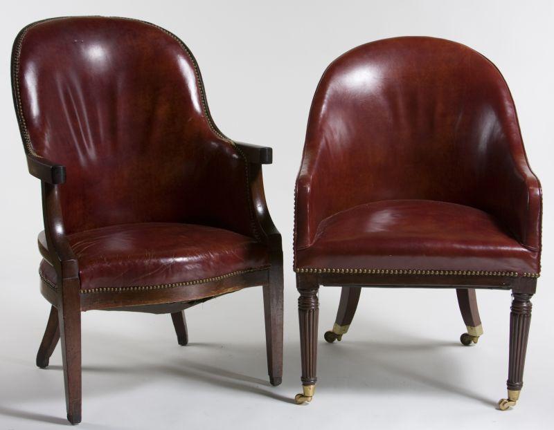 Appraisal: Two English Leather Club Chairs both early th century mahogany