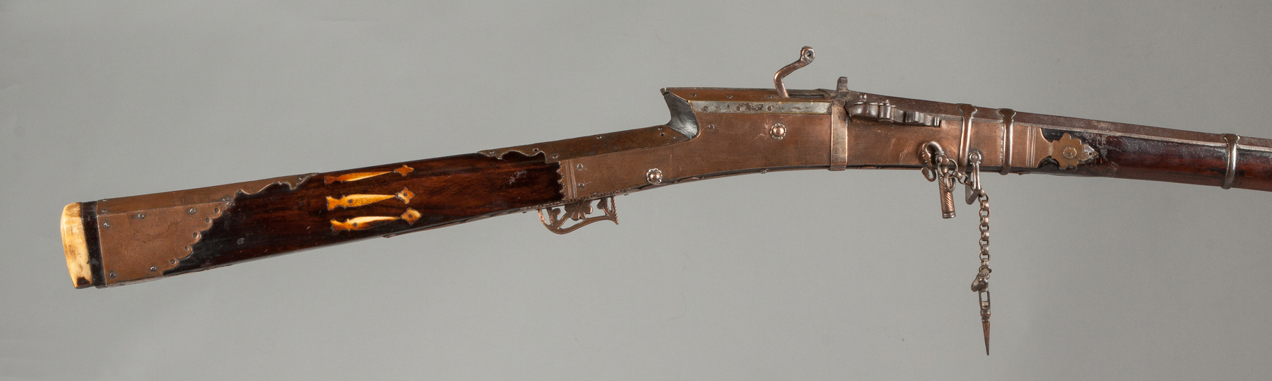 Appraisal: Middle Eastern Long Gun Inlaid bone copper mounted