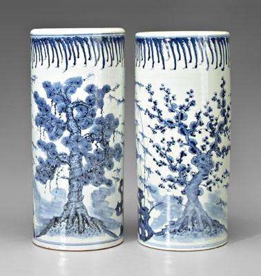 Appraisal: Pair Chinese blue and white vases cylindrical with mirror images