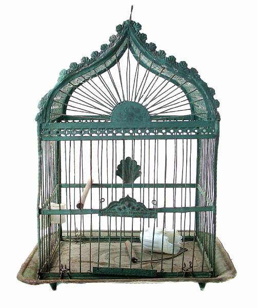 Appraisal: A Victorian style green painted metal birdcage height in width