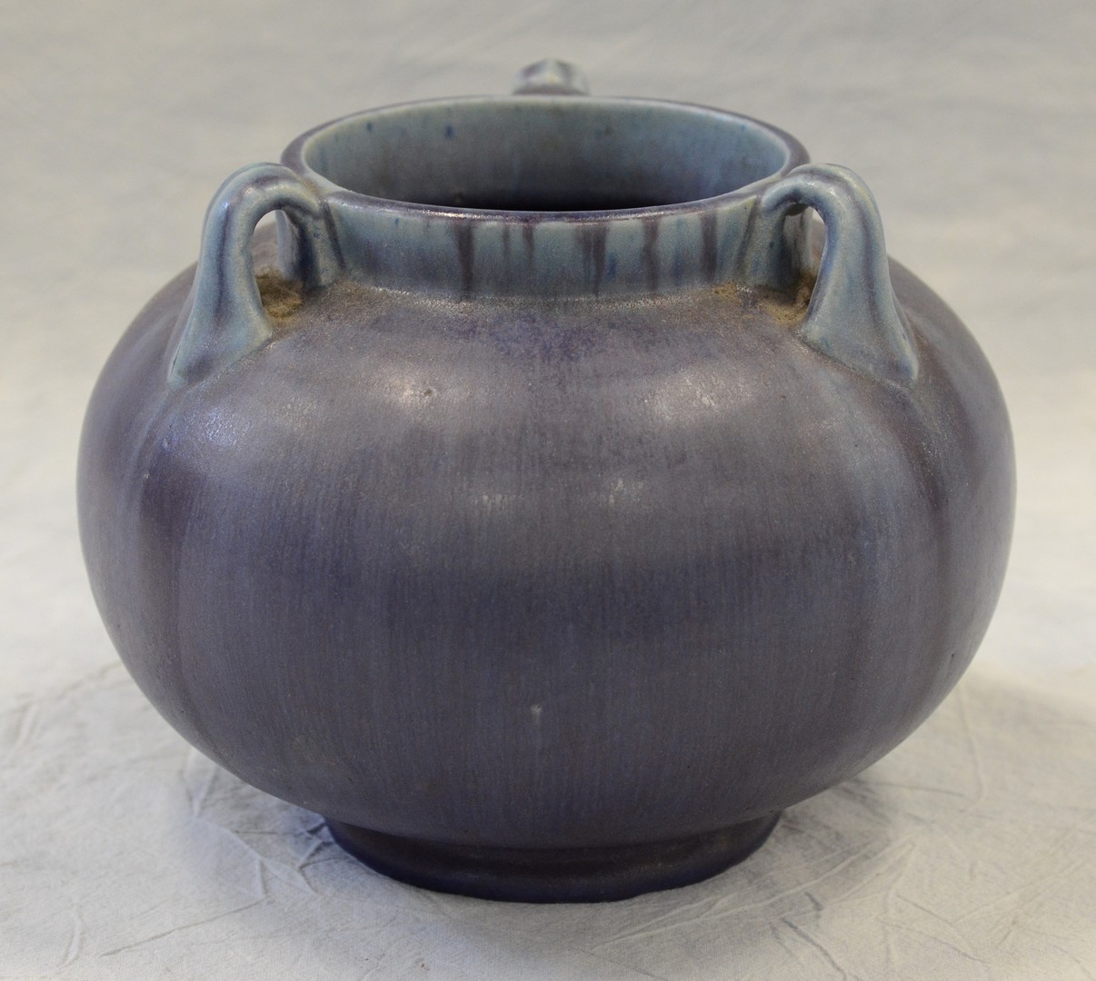 Appraisal: Fulper Pottery purple -handled vase chip to base in the