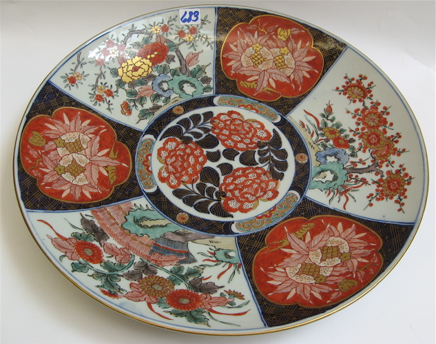 Appraisal: JAPANESE IMARI PORCELAIN CHARGER hand painted in traditional stylized floral