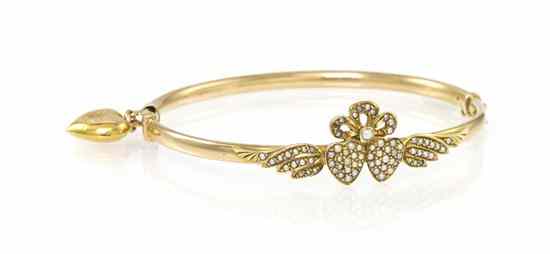 Appraisal: A Vintage Karat Yellow Gold and Seed Pearl Bangle Bracelet