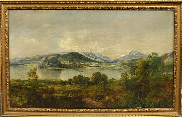 Appraisal: - Large Scottish landscape painting of Dumbarton Rock c showing