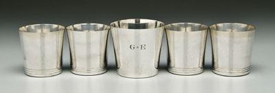 Appraisal: Five sterling Tiffany tumblers set of four with three incised