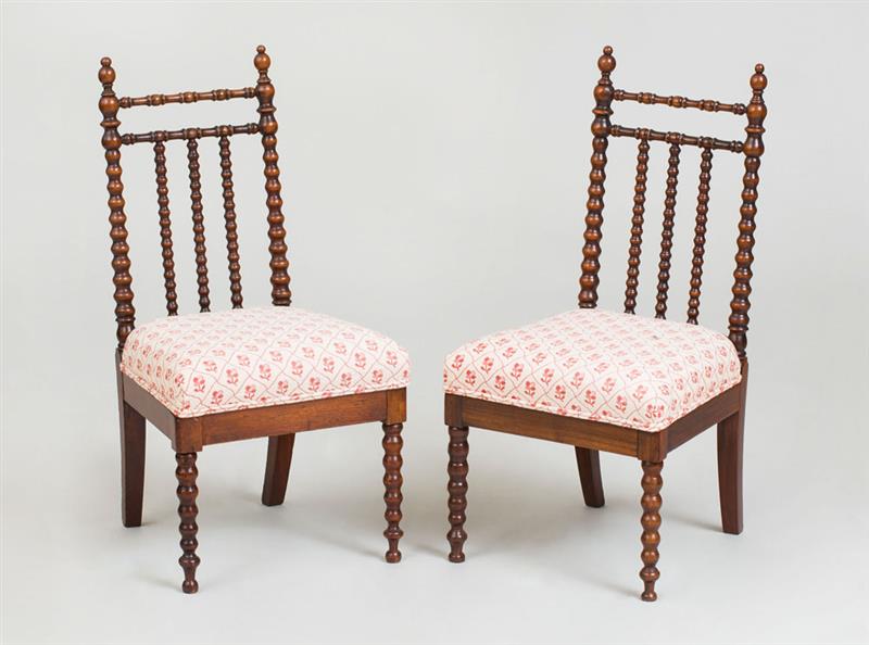 Appraisal: PAIR OF VICTORIAN BOBBIN-TURNED MAHOGANY CHILD'S CHAIRS x x in