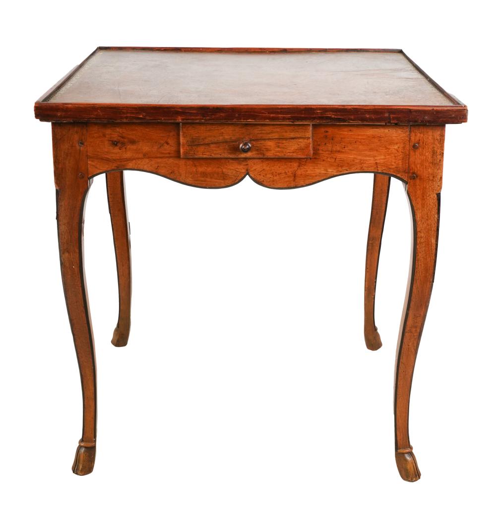 Appraisal: ANTIQUE PROVINCIAL-STYLE GAME TABLEthe rimmed square top inset with later